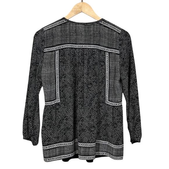 Rebecca Taylor Women’s Patchwork Print 100% Silk Long Sleeve Blouse Black Size 2 - Picture 2 of 8